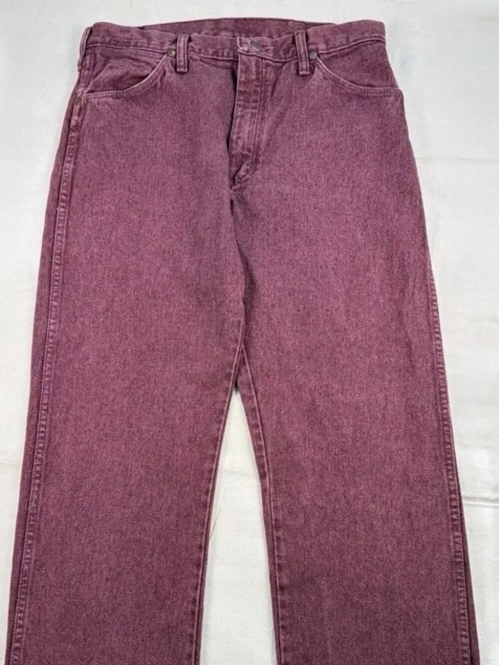 Vintage Wrangler 936DEN Jeans Mens 34x32 Burgundy Cowboy Cut Slim USA Made